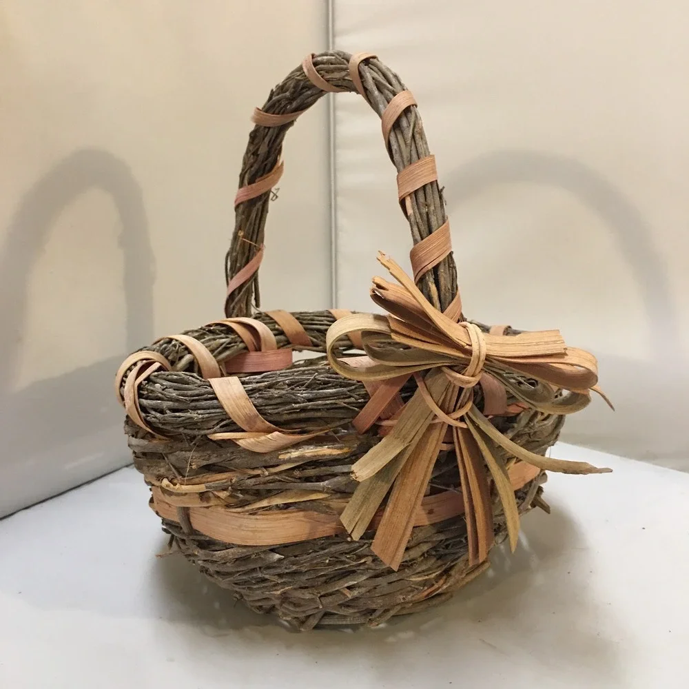 Grapevine Basket Home Decor Small Brown Rustic Woven Bow Accent Cottagecore